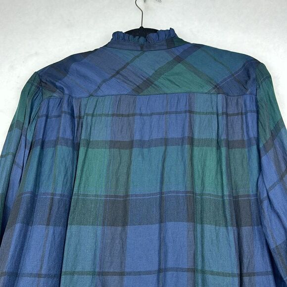 Ann Taylor LOFT Womens Button Front Shirt Sz Small Blue Green Plaid Rayon Blend - Picture 10 of 11